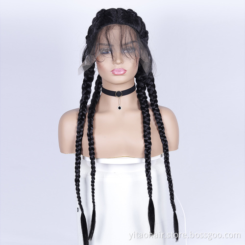 FZY Braid Hair Wig Synthetic Hair African American Box Black Wigs Wholesale 4 Long Box Braided 360 Lace Wigs For Black Women
